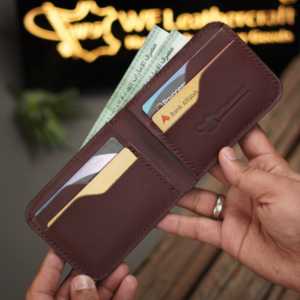 กระเป๋าสตางค์แบบพับสองตอน รุ่น No.55 Slim Classic แบบเย็บเต็มใบ สีเบอร์กันดี ทำจากหนังฟูลเกรนเวจแทน - Product Image 5