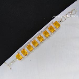 Pulsera de cristal citrino Chapado en plata ajustable corte facetado nueva moda fiesta joyería de moda diseño de eslabones de cadena para venta al por mayor - Product Image 3