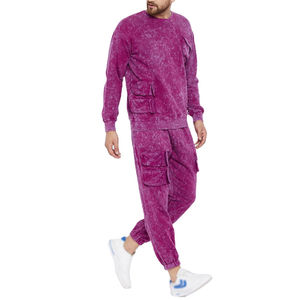 Survêtement évasé pour homme avec lettres brodées effet vieilli personnalisées, 100% coton épais, écologique, coupe ample, hiver, marque privée - Product Image 1