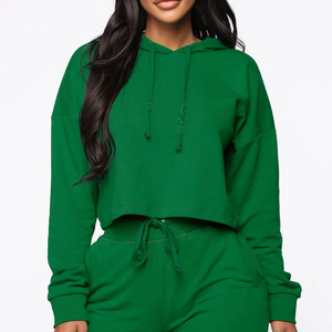 Women Crop Top Hoodies Women Custom Luxury Own Logo <b>Bulk</b> Thick French <b>Terry</b> Cotton Hoodies wholesale price - Product Image 1