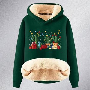 Sudaderas Navideñas Gruesas para Mujer 2025, Sudadera con Capucha y Estampado de Cactus, Forro Polar, Manga Larga - Product Image 4