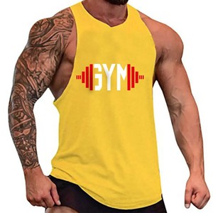 Camiseta sin mangas informal para hombre para correr, Fitness, estampado personalizado, Color sólido, poliéster, transpirable, de punto, camiseta de calentamiento, culturismo - Product Image 4