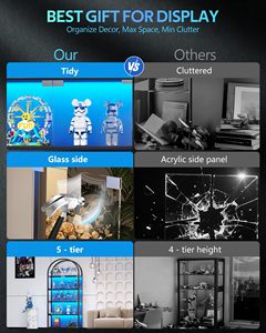 ตู้โชว์กระจกโค้งหรูหราพร้อมไฟ LED RGB, ตู้โชว์ 5 ชั้นสำหรับจัดแสดงของสะสม, ตู้โชว์สีดำทันสมัย - Product Image 5