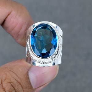 Bague pour homme de couleur bleu de Londres en laiton plaqué argent avec pierres précieuses naturelles cristal bijoux fins en gros au meilleur prix - Product Image 3