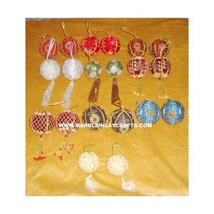 Tissu multicolore fait à la main, 7 m, broderie Zari colorée et perles de travail, boules rondes pour décoration de noël - Product Image 1