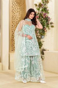 Ensemble Kurta et Plazzo à col halter avec dupatta, robes décontractées, tissu en filet papillon, broderie de sequins pour les tenues de fête - Product Image 2