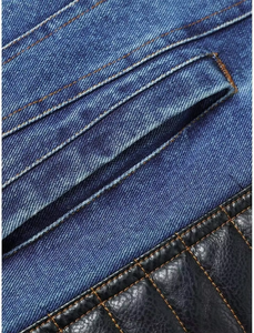 Veste en jean pour homme avec patchwork en cuir, veste de motard, veste en jean avec plusieurs poches - Product Image 6