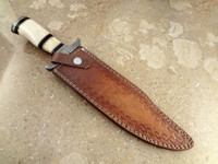 Couteau de camping Bowie à pointe clip en acier Damas personnalisable avec manche en os, forgé à la main, avec étui en cuir, pour projets de fabrication de couteaux et de bricolage