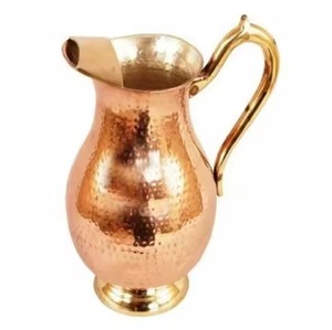 Pichet à eau en cuivre pur poli brillant et exigeant de conception classique avec poignée pichet en cuivre de haute qualité pour la maison et l'hôtel - Product Image 1