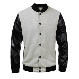 Veste universitaire en cuir véritable letterman de laine pour hommes personnalisée, noire avec patchs et étiquettes de logos brodés de couleur rouge, veste pour hommes - Product Image 5