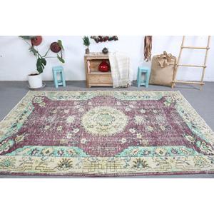 Turkish Vintage Large Rug 6.4x9.1 ft, <b>Red</b> Polka dot Rug <b>Wool</b> - Product Image 1