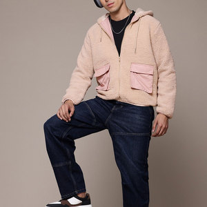 Men's Stylish <b>Sherpa</b> Hoodie with Unique Zipper-Up Collar and Drawstring Attached Fleece Lining for Winter - Product Image 4