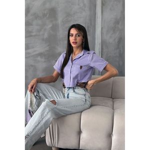 <span class=keywords><strong>Camicette</strong></span> e Camicie a Righe <span class=keywords><strong>Lilla</strong></span> da Donna Topshow con Dettaglio Cintura - Vendita all'Ingrosso - Product Image 5