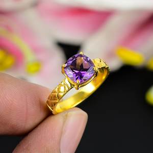 AAA + พลอยอเมทิสต์เบาะจากธรรมชาติ100% คุณภาพ925เงินสเตอริงฝังหนามเตยชุบทองแหวนแต่งงาน - Product Image 4