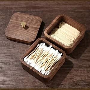 Porte-cure-dents en bois naturel avec couvercle, fait à la main, écologique, organisateur de cure-dents pour la cuisine, la table à manger, le restaurant - Product Image 1