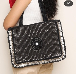 Bolso de mano de yute ecológico personalizado para mujer, bolso de hombro hecho a mano con cuentas indias, venta al por mayor de Guru Kirpa Export House - Product Image 2