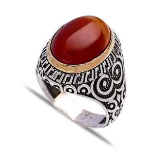 Gema de ágata de forma ovalada auténtica, diseño otomano, turco, joyería de plata de ley 925 hecha a mano - Product Image 2