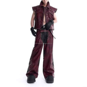 Veste en cuir à rivets de style industriel personnalisé, pantalon en cuir de style punk pour moto, costume pour homme, OEM & ODM - Product Image 1