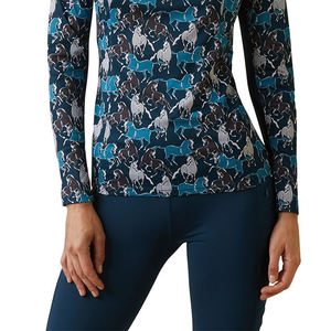 Chemises d'équitation pour femmes, neuves, bleues, imprimées, respirantes, de luxe, style western, anti-UV, avec fermeture éclair. - Product Image 4