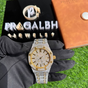 Montre PJ pour acier inoxydable 41 mm avec mouvement en diamant moissanite, alarme, bracelet serti de 25 carats - Product Image 4