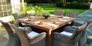 Muebles de Jardín Modernos para Exteriores, Juego de Mesa y Sillas de Comedor de Ratán y Teca Duraderos para Patio u Hotel, Diseño Confortable - Product Image 5
