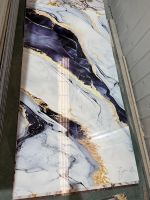Panneau mural en PVC brillant MORLENX, imitation marbre violet, noir et doré, pour décoration murale de luxe