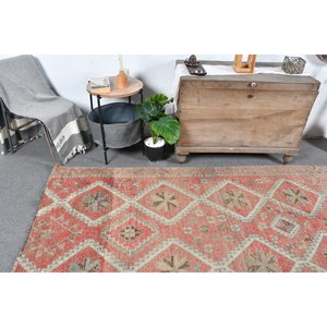 Tapis Turc Vintage 4.4 X 8.6ft Laine Beige Rouge Grande Surface avec Patchwork Design pour Couloir ou Chambre à coucher Latex Backed - Product Image 2