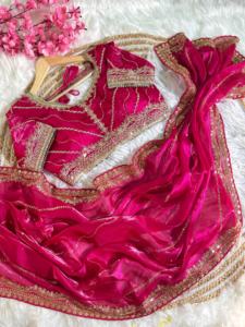 Sari de seda suave y pura de diseñador, hermosa secuencia de bordado, borde de trabajo para bodas indias pakistaníes, fiestas, ropa India - Product Image 2