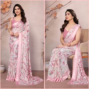 ชุดส่าหรีผ้าซาตินพิมพ์ลายมอสสีสดใสสำหรับผู้หญิงผ้าซาติน - Product Image 3