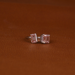 18KT Solid Gold Engagement <b>Ring</b> with Asscher and <b>Emerald</b> Cut Custom Design Lab Grown Pink Diamond Gold Plated and Certified - Product Image 2