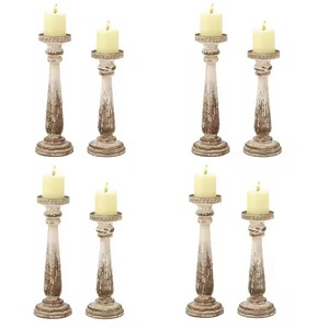 Set Of 3 Dark Wooden <b>Candle</b> <b>Holder</b> Vintage Style For Living Room Display Entryway Styling Festival And Routine Home Decor Use - Product Image 2