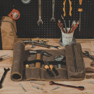 Customized OEM/ODM Handmade Water Resistant Waxed Canvas Wrench Roll 10 Slot <b>Heavy</b> <b>Duty</b> Tool Organizer <b>Zipper</b> Pocket Wrap Straps - Product Image 5