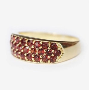 แหวนโกเมนสีแดงธรรมชาติ925เงินสเตอร์ลิง14K ชุบทองทำด้วยมือประดับหินนำโชคสำหรับผู้หญิง - Product Image 4