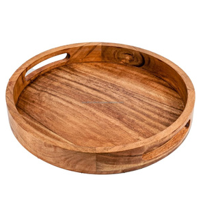 Good Quality Wood Round Tray Tea & Coffee Table Decorative Serving Tray Food Storage Platters for Serving Beverages & Food - Product Image 4