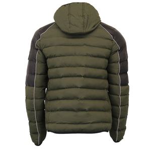 Veste matelassée à capuche pour homme, vert olive, avec accents noirs, fermeture éclair coupe-vent, vêtements d'hiver décontractés - Product Image 4