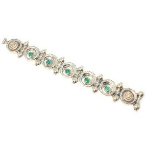 925 Sterling <b>Silver</b> Beaded <b>Bracelet</b> with Green Agate Stone Gold Plated Religious Style <b>Bangles</b> Gift with Diamond Main Stone - Product Image 3