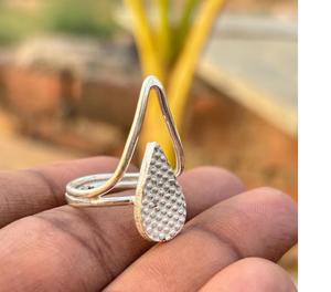 Textured Teardrop <b>Silver</b> <b>Ring</b> Handmade 925 <b>Sterling</b> <b>Silver</b> Open Front <b>Adjustable</b> Boho Minimalist Modern Statement <b>Ring</b> - Product Image 4