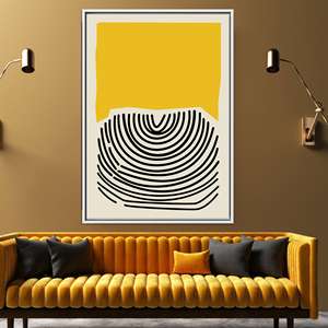 Décoration murale abstraite moderne - Toile géométrique minimaliste imprimée jaune et noire, TOILE ENTOURÉE D'UN CADRE BLANC - Product Image 1