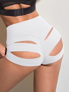 Short de fitness couleur unie en forme de V pour femme pantalon de yoga fermeture élastique 100% polyester séchage rapide léger sans couture pour - Product Image 3