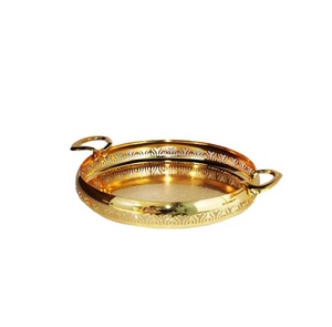 Plateau de service en laiton et en aluminium de qualité supérieure pour ensemble de vaisselle de fête d'anniversaire de mariage plateau de service de forme ronde plate - Product Image 2