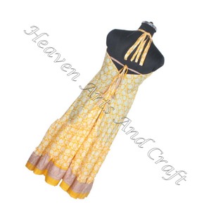 Indien longue Floral Vintage soie Sari imprimé robe dames élégante robe de dîner sans manches robes de soirée femmes robe - Product Image 2