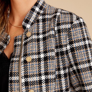 OEM personalizado trajes de moda y Blazer conjunto de las mujeres Casual elegante Plaid <span class=keywords><strong>Tweed</strong></span> blazer mujeres chaqueta y pantalones de pierna ancha conjunto de 2 <span class=keywords><strong>piezas</strong></span> - Product Image 4