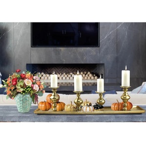 Brass Finished Metal <b>Candle</b> <b>Holder</b> for Home & Christmas Tabletop Lighting Decor 4 <b>Candle</b> Pillar With Rectangle Tray - Product Image 2