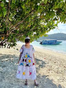 Nueva Colección de Ropa de Playa, Bordado Mexicano, Sólido, Natural, Lavable, Tradicional, Bordado, Moderno, Vestido Maxi Bohemio de Primavera - Product Image 6