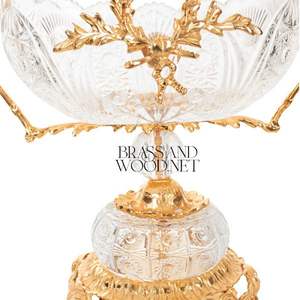 Grand bol de centre de table en cristal et laiton massif - Product Image 5