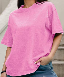 Camiseta de punto de algodón 100% para hombres y mujeres, camiseta informal Unisex con estampado de lavado ácido de gran tamaño holgada - Product Image 4