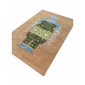 พรมขนสัตว์ผสมไหมถักมือสีเบจน้ำตาลลายใหม่สำหรับห้องนั่งเล่น ห้องโถง ทางเดิน รูปทรงสี่เหลี่ยมผืนผ้า ดีไซน์แบบจิ๊กซอว์-AKWS-9011 - Product Image 2