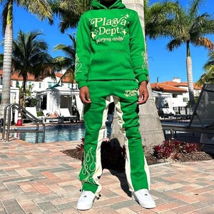 Custom Logo Vintage Wash Two Piece Set Unisex Full Length <b>Fleece</b> 100% Cotton Acid Wash Hoodies Pants Flare Tracksuit Sweatsuit - Product Image 3