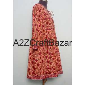 Robe mi-longue élégante en coton à col en V, respectueuse de l'environnement, pour femmes, impression en bloc, fête, mariage, événements, fonctions - Product Image 4