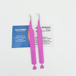 Pince à épiler d'extension de cils en acier inoxydable à revêtement en poudre rose à 90 degrés avec pointe de volume - Product Image 1